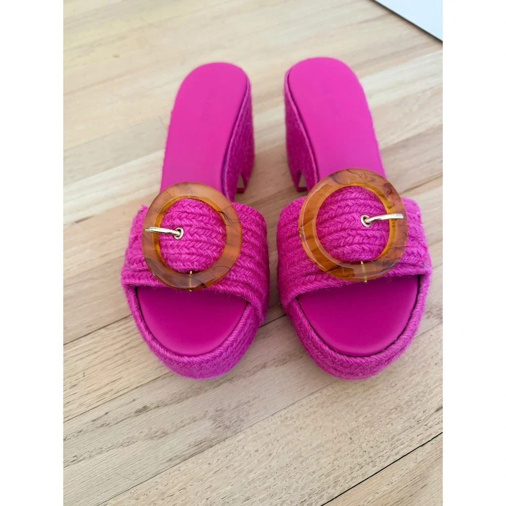 Cult Gaia Cleia Platform Sandal Dragon Fruit Pink Braided Jute Buckle 39 US 9